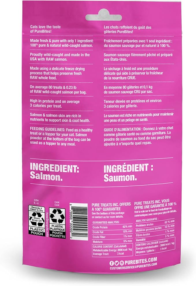 PureBites Salmon Freeze Dried Cat Treats, 0.92Oz | 26G - Value Size