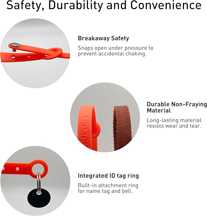 Rubber Cat Collar - Soft, Comfortable, and Lightweight Breakaway Collar with Name Tag Ring for Outdoor Cats and Sensitive Skin Kittens by Nuvuq (6 ⅞" to 10 ¼", Orange)