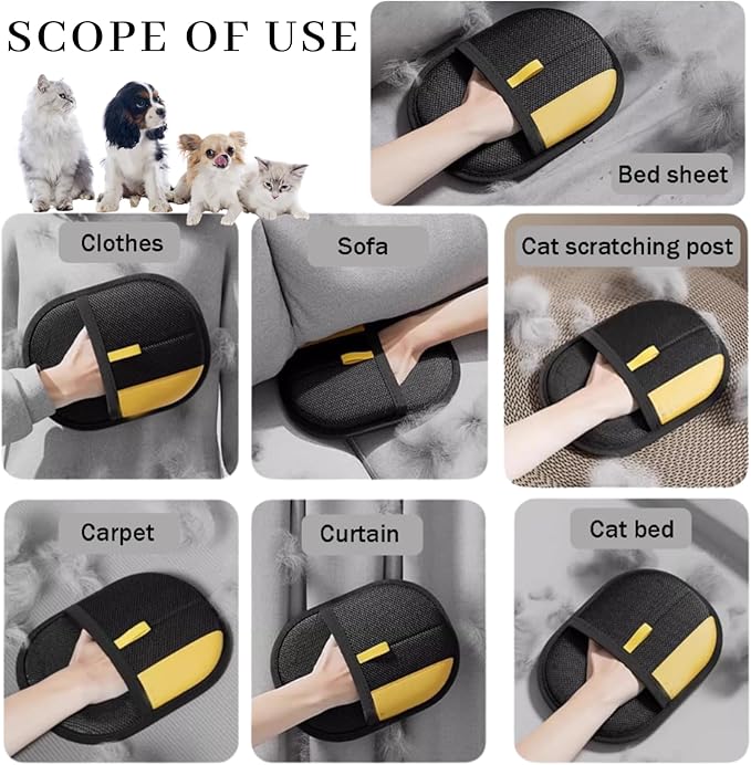 Magic Brush Pet Hair, Newly Upgraded Reusable Electrostatic Pet Hair Remover Glove, Pet Hair Removal Glove for Dogs & Cats, Clothing, Couch, Carpet, Car Seat (2 Pcs)