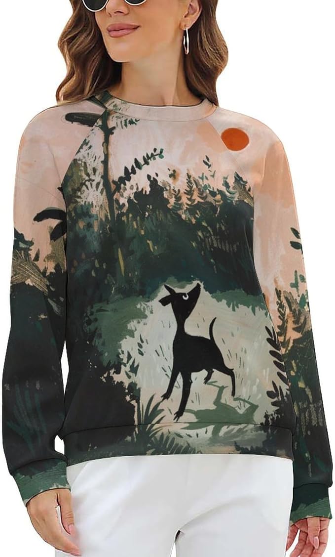 Long Sleeve Shirts for Women Cat Oil Painting Shirt 3D Graphic Sweatshirts Fall Pullover Crewneck Vintage Boho Tops
