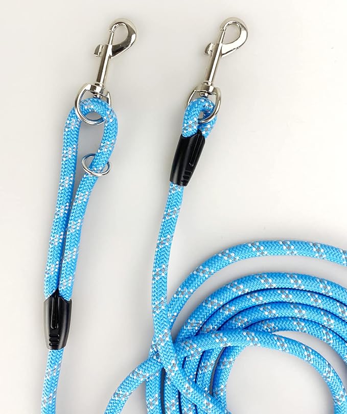 CodepetsLong Rope Dog Leash for Dog Training 12FT 20FT 30FT 50FT, Reflective Threads Dog Cat Leashes Tie-Out Check Cord Recall Training Agility Lead for Large Medium Small Dogs (Blue, 10mm*12ft)