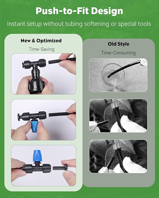 Pawfly 50ft Mist Drip Irrigation Kit - Quick-Connect Drip Irrigation System with 1/4" Tubing, Adjustable Misting Nozzles & Drip Irrigation Parts for Greenhouse, Lawn, Patio and Raised Beds