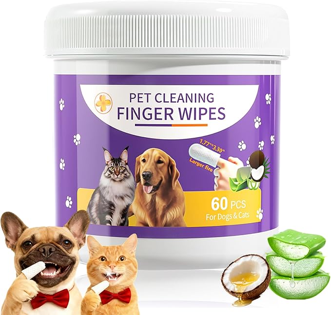 MeCids Dogs Dental Cleaning Finger Wipes 60PCS Pet Teeth Cleaning Tool Teddy Pet Small Dog Cat Cleaning Supplies
