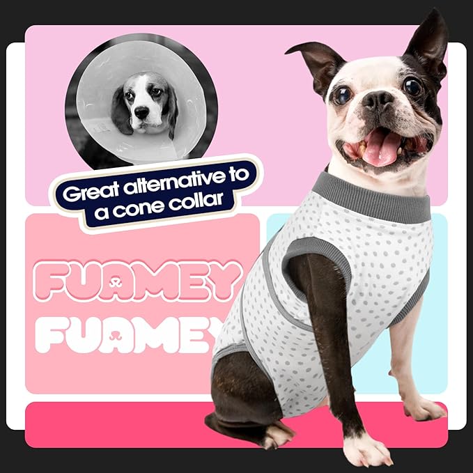 FUAMEY Dog Recovery Suit Male,Dogs Surgery Neuter Suits Puppy Spay Shirts for Female Protect Dog's Skin Anti Licking Abdominal Wounds Doggie Onesie Pet Bodysuit Alternative to Cone Polka Dot XS