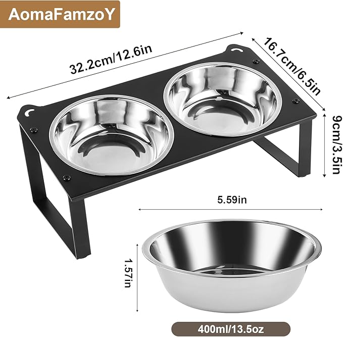3 Set Elevated Cat Food Water Bowls, 6 Stainless Steel Bowls for Indoor Pet with Cute Metal Stand, 10° Tilted Anti-Vomiting Raised Wide Shallow Cat Dishes Whisker Friendly for Multiple Kitten,Puppy