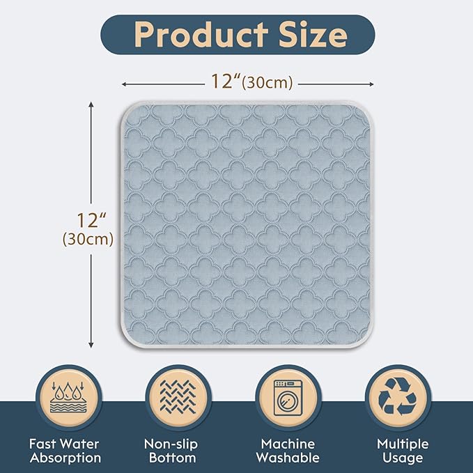 Washable Guinea Pig Cage Liner - 4 Pack Reusable Washable Pee Pads，Waterproof Guinea Pig Bedding for Small Animal - Rabbit Bunny Hamster Puppy (Light Grey, 12" X 12" - 4 Pack)