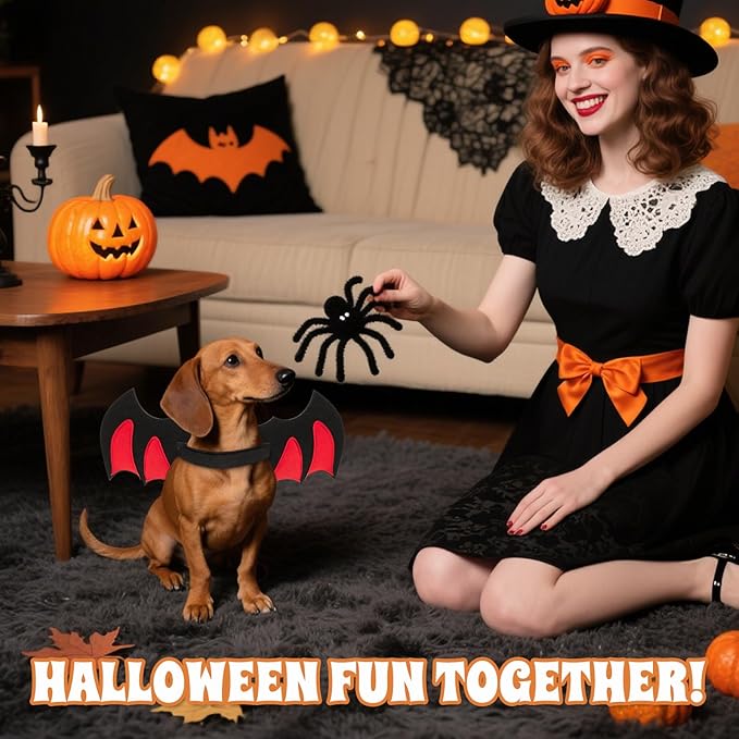Byhoo Halloween Cat Bat Wings Costume-Sturdy Shape Without Collapsing, Essential for Halloween, Fits Kitten，Adult Cat & Small Dog