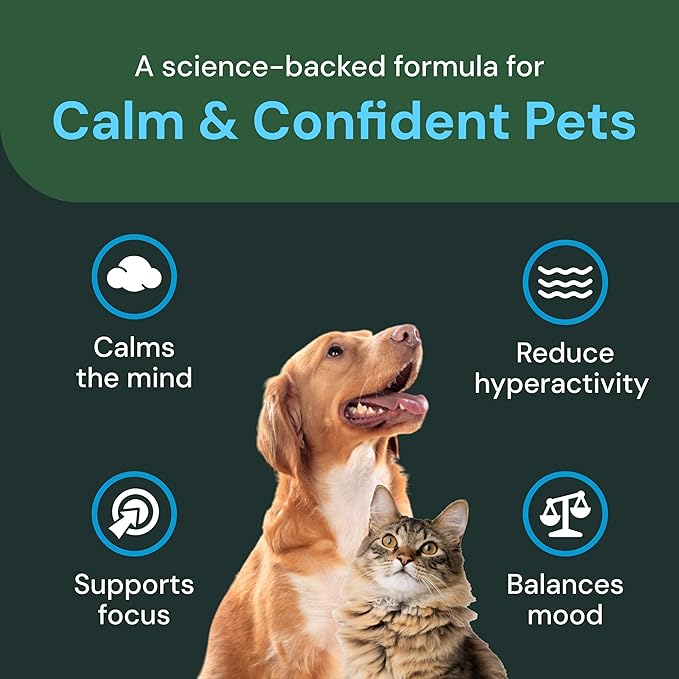 VETRISCIENCE Veterinary Strength Calm & Confident Chews - Stress Supplement for Pets - Supports Brain Function for Cats & Dogs - with L-Theanine, Thiamine & More - 60 Count