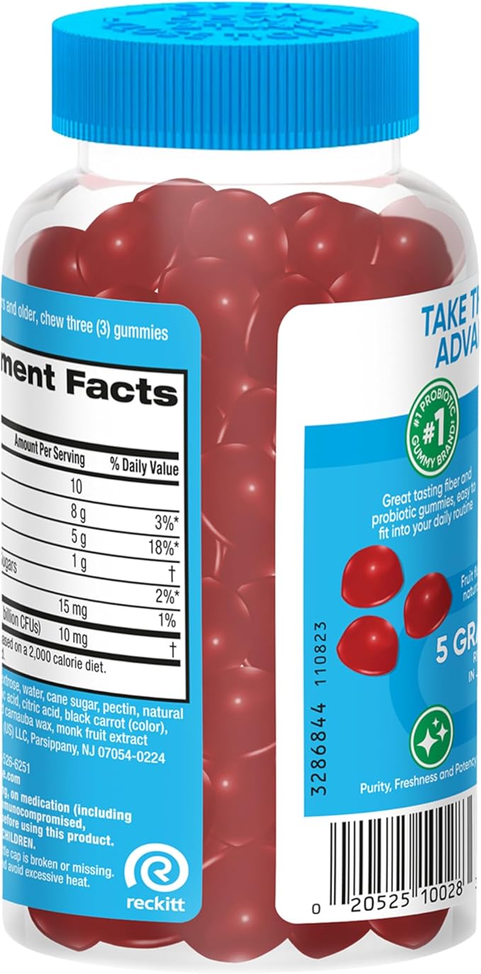 Digestive Advantage Prebiotic Fiber Gummies + Probiotics for Gut Health, 5g Prebiotic Fiber Plus 1 Billion CFU Probiotic, Supports Digestive Health & Regularity, (60ct Bottle) Strawberry Flavor*
