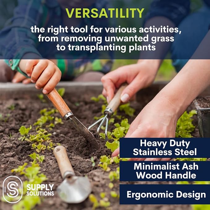 Gardening Tools - Perfect Garden Tools for Women or Men - Small Heavy Duty Gardening Hand Tools with Trowel, Transplanter, Fork, Rake, and Cultivator - Ergonomic Design Gardening Kit