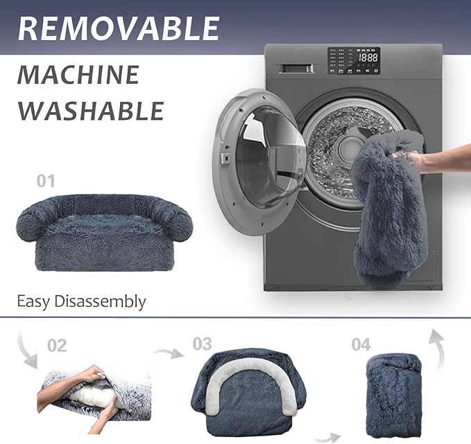 Calming Dogs/Cats Bed Mats, Dog Pad Washable Removable Couch Cover, Plush Long Fur Mat for Pets, Waterproof Lining, Perfect for Small, Medium and Large Dogs and Cats (Navy Blue, 21"x21")