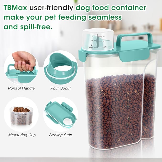 TBMax Pet Food Storage Containers 2 Pack 10 to 14 Lbs Airtight Dog Food Container Dispenser with Large Spout & Portable Handle, Travel Dog Treat Cat Food Storage Bin Bird Seed Container