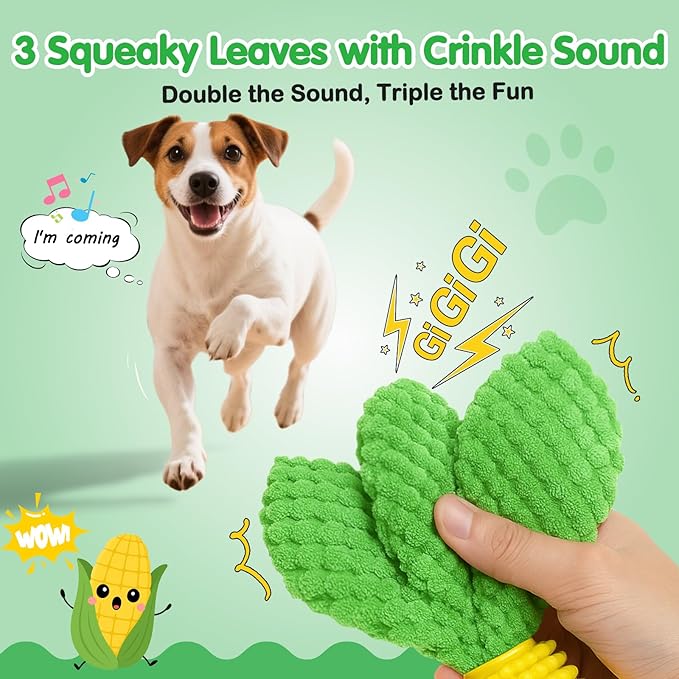 Dog Chew Toys for Aggressive Chewers – Squeaky Corn Dog Toys to Keep Them Busy, Soft Durable Teething Toys for Medium and Large Dogs