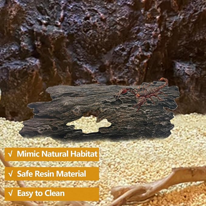 Tfwadmx Bearded Dragon Hide, 13.5" Large Reptile Hideout, Resin Simulated Hollow Log for Aquarium, Betta Fish Hideout, Reptile Tank Accessories for Corn Snakes, Young Ball Pythons, Geckos, Axolotls