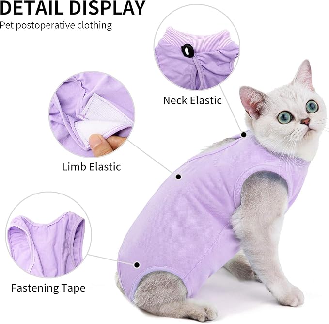 Kitten Onesies,Cat Recovery Suit for Abdominal Wounds or Skin Diseases,After Surgery Wear Anti Licking Wounds,Breathable E-Collar Alternative for Cat Purple S