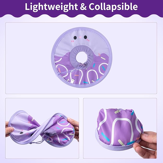 Cat Recovery Collar Lightweight Soft Cats Cone Cute Donut Shape Adjustable Fasteners Waterproof Pet Collar After Surgery to Prevent Licking for Kitten and Puppy (Purple, Small)