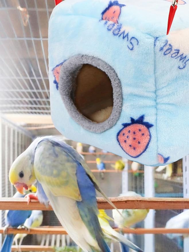 Wontee Bird Nest House Winter Warm Bird Bed for Cage Hanging Hammock Shed Hut for Parrots Budgies Parakeets Caique Senegal Cockatiels Conures (Medium-7.5"x7.5"x7.5")