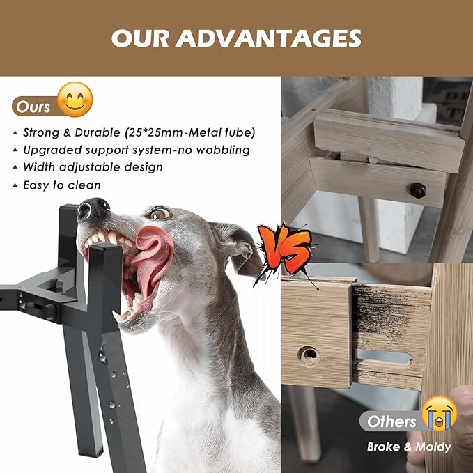 Raised Dog Bowl Stand for Large & Extra Large Dogs – 13.7" Tall Adjustable Holder Fits 7–10.6" Wide Bowls, Elevated Dog Food & Water Stand, 2-in-1 Design (Bowls Not Included)