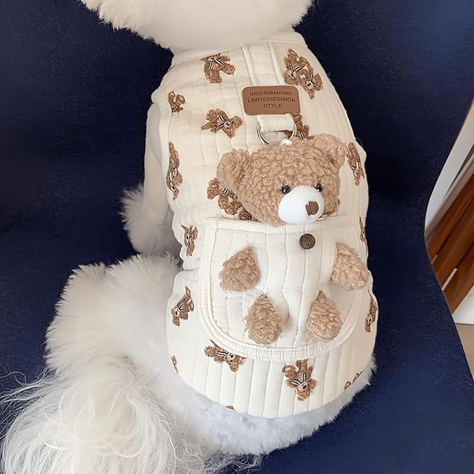 Cute Pet Apparel Plush Bear Pattern Cartoon Dog Clothes All Season Sleeveless Puppy Kitten Pullover Soft Skin-Friendly (White2, M (4.4-7.7lbs))