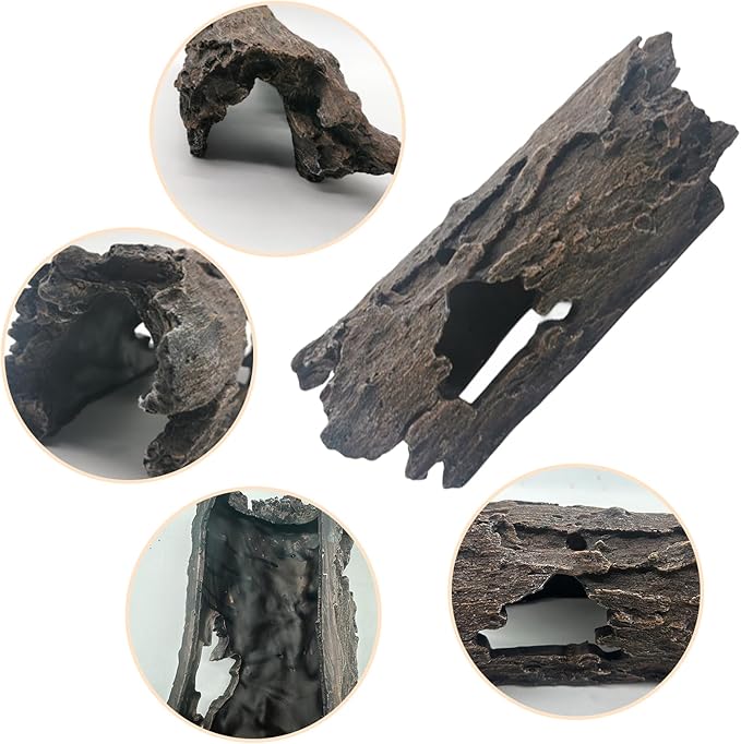 Tfwadmx Bearded Dragon Hide, 13.5" Large Reptile Hideout, Resin Simulated Hollow Log for Aquarium, Betta Fish Hideout, Reptile Tank Accessories for Corn Snakes, Young Ball Pythons, Geckos, Axolotls
