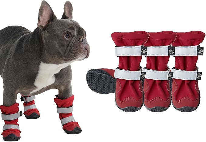 Spark Paws Dog Shoes, Waterproof Dog Boots for Medium to Large Dogs, Non Slip, Breathable Dog Booties and Paw Protectors - 4PCS Doggie Hiking Boots with Reflective Straps - Red, Size 2