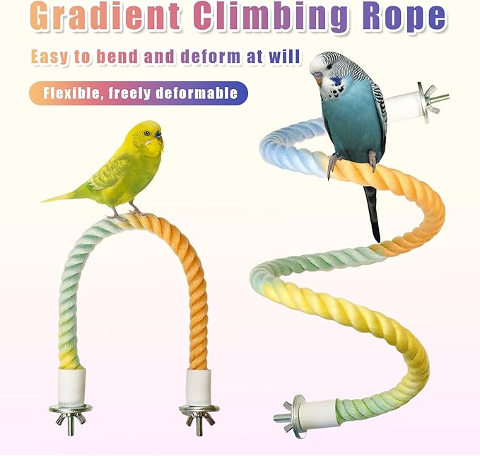 3PCS Parrot Perch,Soft Rope Bird Perches for Cage, Bendable Climbing Toys and Stands for Cockatiels, Parakeets and Lovebirds,Bird Cage Accessories Set