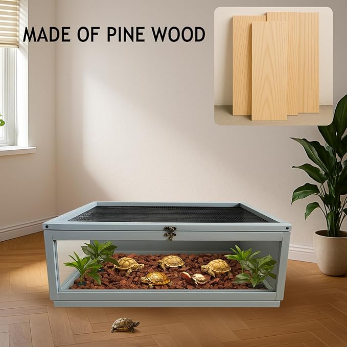 Tortoise Habitat Indoor,Outdoor Reptile Enclosure,Wooden Tortoise House Outdoor,Tortoises Enclosure Indoor (Grey)