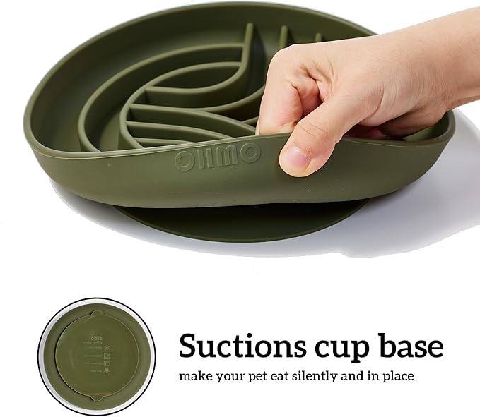 OHMO Slow Feeder Dog Bowls(Tree Life, Camo Green) Enrichment Soft Silicone Food Safe Feeding Bowl Non Slip Suction Cup for All Breed Pet, Cat Slow Down Eating Dishes, Boredom and Anxiety Reducer