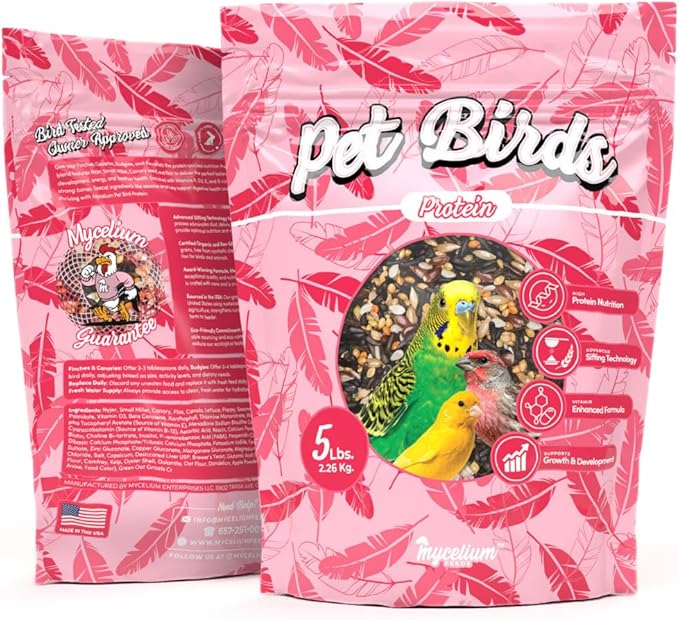 Mycelium Pet Bird Protein Bird Seed Mix (5 LB Bag) | High-Protein Bird Food for Finches, Canaries, Budgies & Parrotlets | Supports Energy & Growth | Organic, Non-GMO Daily Diet | Made in USA