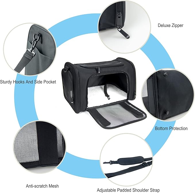 Soft Sided Carrier for Small Medium Cats Dogs,TSA Airline Approved Collapsible Travel Pet Carrier Medium Black