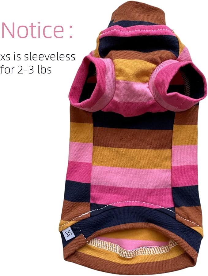 Vintage Stripes Sphynx Hairless Cats Shirt Cotton Cat Turtleneck Pet Clothes Kitten T-Shirts with Sleeves for Sphynx Cornish Rex, Devon Rex, Peterbald (Moning Glory, X-Small (Pack of 1))