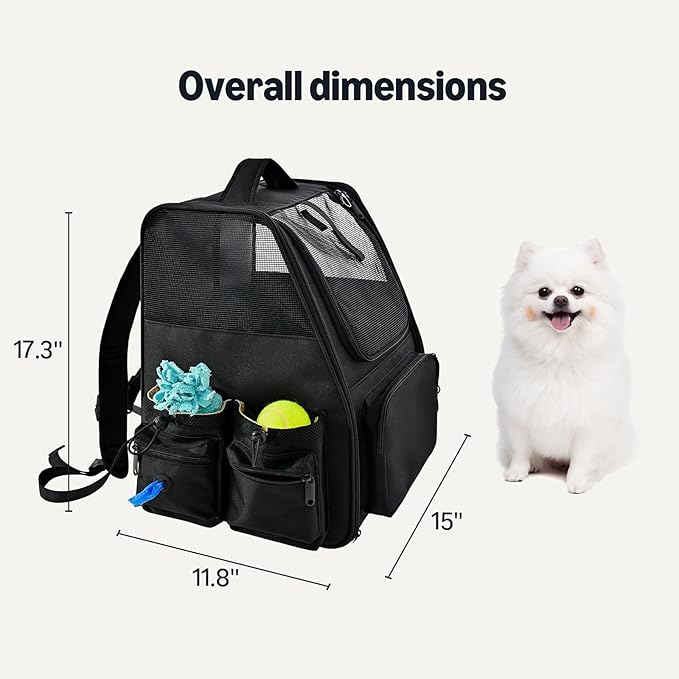Amazon Basics Pet Backpack for Cats & Small Dogs, Collapsible Travel Carrier with Ventilated Mesh, Removable Pad, and Safety Leash, Black