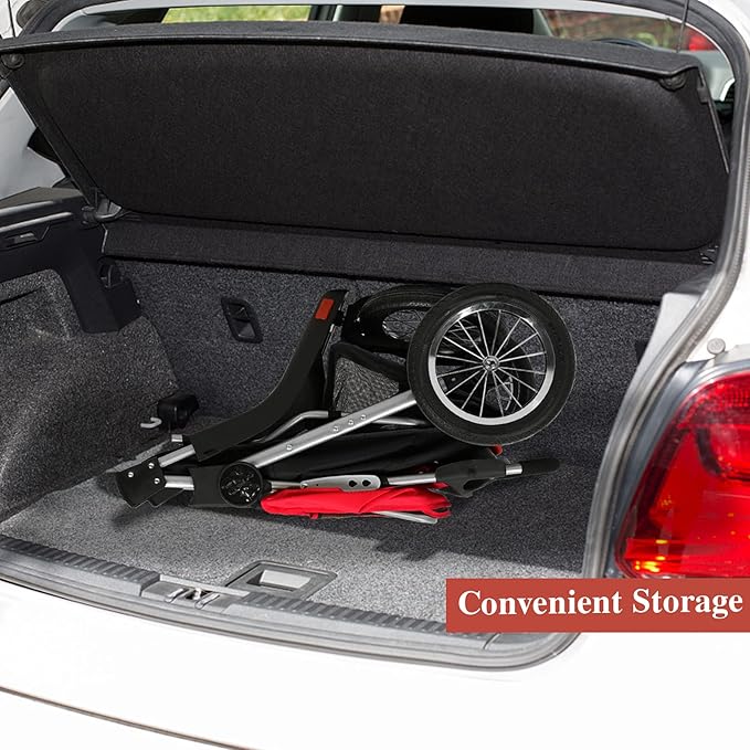 VIAGDO Premium Heavy Duty Dog Stroller for Small Medium Dogs & Cats, 3-Wheel Pet Stroller, Foldable Cat Strollers with Suspension System/Link Brake/One-Hand Fold, Max. Loading 55 LBS Black Red