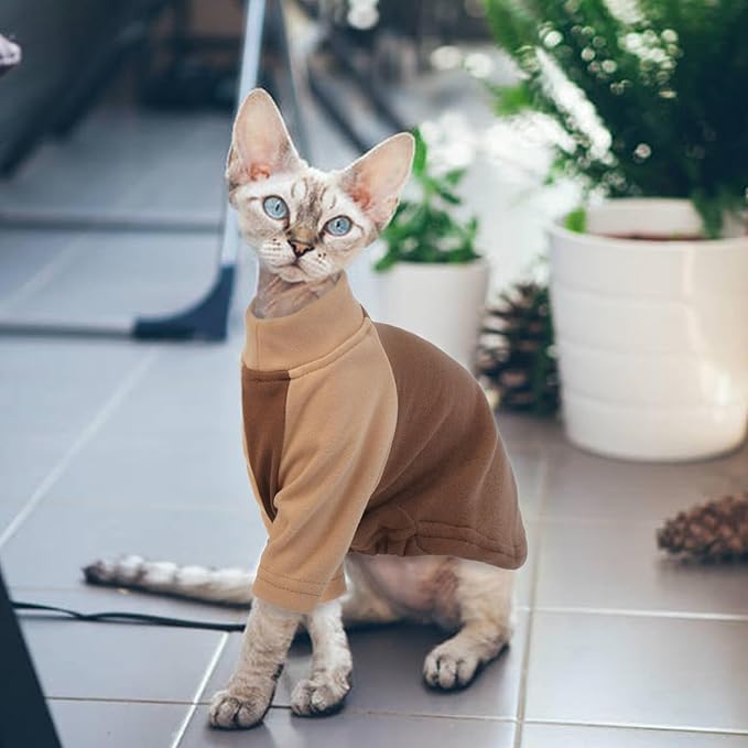 T'CHAQUE Cat Pajamas - Soft Cat Clothes& Shirts & Pajamas with Sleeves, Stretchy Sweater, Pullover Kitten Clothes, Darkbrown, XX-Large