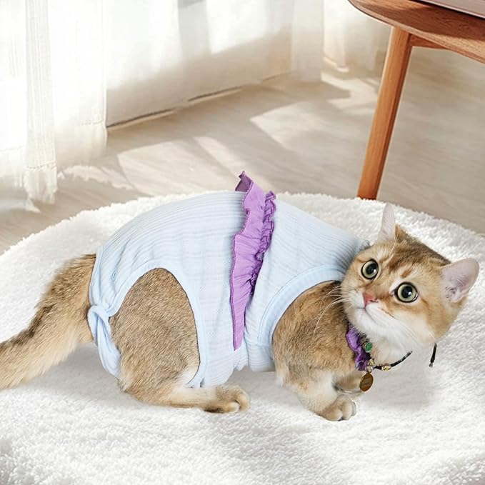 Cat Recovery Suit,Kitten Onesie After Surgery,E-Collar Alternative for Abdominal Wound and Skin Diseases,Soft Breathable Bodysuit After Spay（Blue-s）