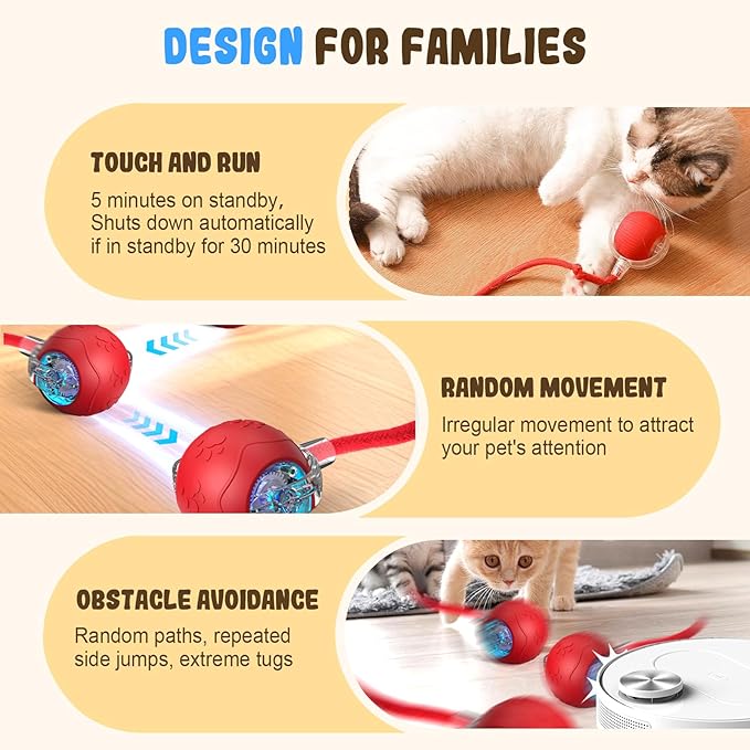 Interactive Cat Toy Balls, 2025 New Cat Toys for Bored Indoor Adult Cats Peppy Pet Ball for Cats (Yellow)