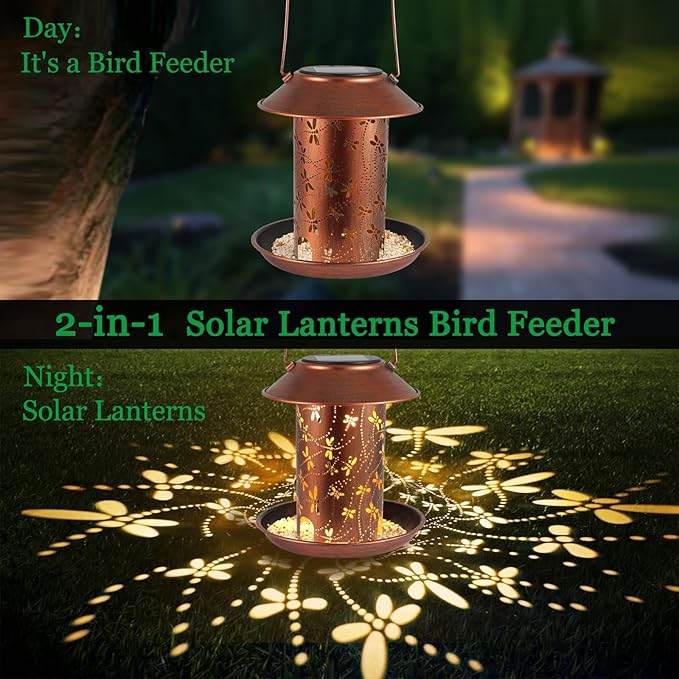 Bird Feeders for Outdoors Dragonfly Solar Lanterns Outdoor Waterproof Garden Decor Birthdays for Women Mom Grandma Metal Solar Decoration Outside LED Lanterns for Yard, Patio
