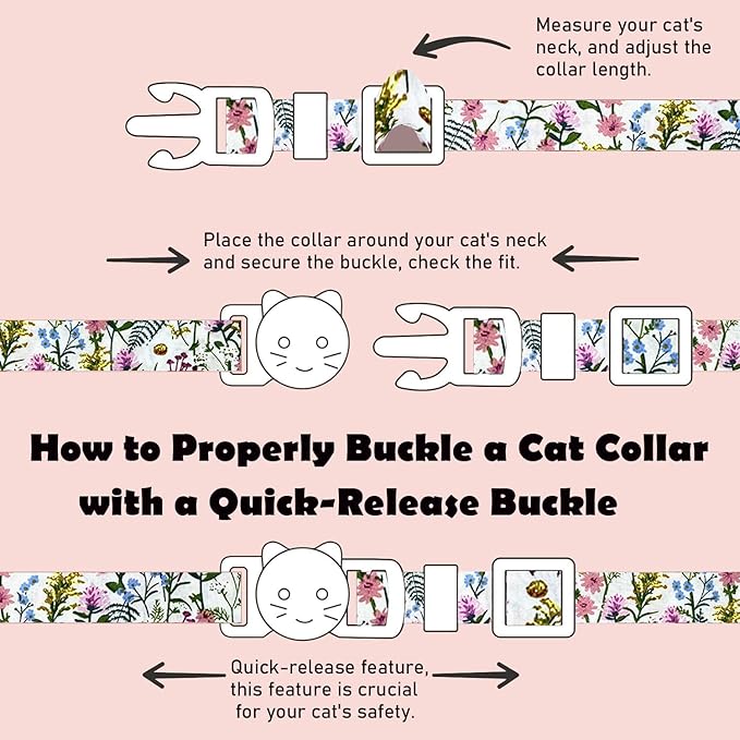 2 Pack Cotton Breakaway Cat Collars Set with Bell and Flower Pendant, Cute Floral Fruit Patterned, Adjustable 7.5-11Inch, Include A Mouse Toy Gift