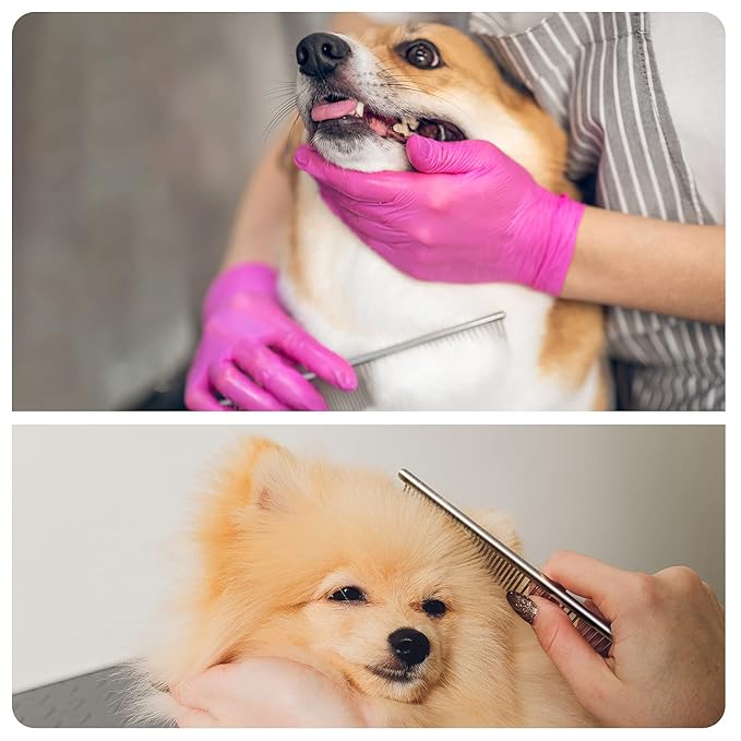 PETTOM Pet Steel Grooming Tool Poodle Finishing Butter Comb 7 1/2-inch L Silver Dog Combs with Rounded Ends Stainless Steel Teeth, Cat Comb for Removing Tangles and Knots