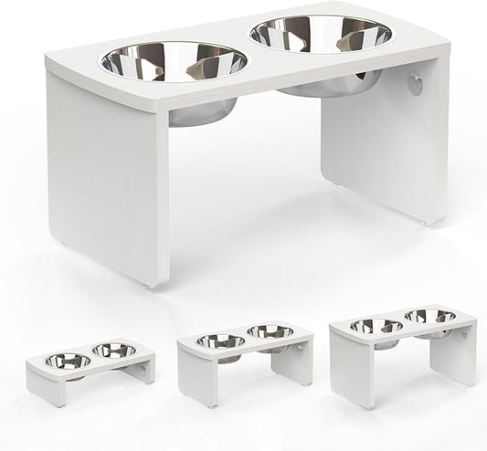 Elevated Dog Bowls, HIPS Raised Dog Bowl for Large Dogs & Medium Dogs, with 2 Stainless Steel Bowls (10'' Tall–48 oz Bowl, White)