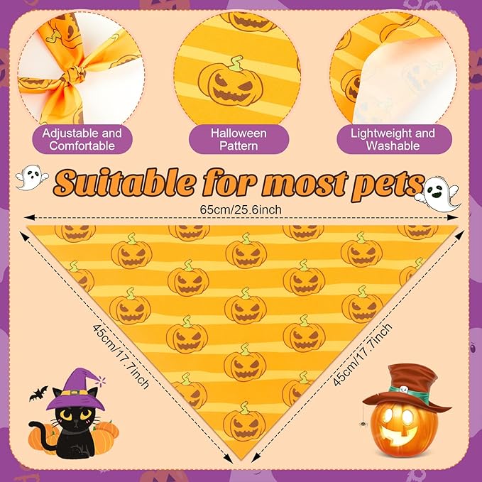 Preboun 100 Pcs Halloween Dog Bandanas Bulk Pumpkin Ghost Bandanas for Dogs Colorful Triangle Kerchief Bibs Scarf Set for Pet Costume Photo Props Accessories Pet Shops Adoption Events, 25 Styles
