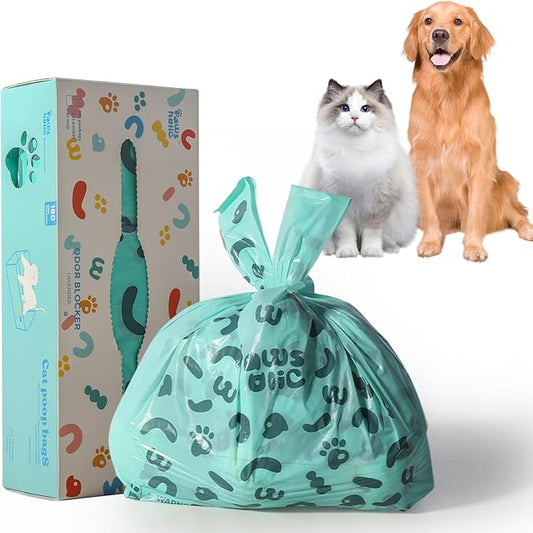 Poop Bags for Dog and Cat - Biodegradable 100% Leak-Proof Pet Waste Bags with Handle, 180 Count, Cornstarch Based Extra Thick, for Dog Poop and Cat Litter Disposal (Unscented)