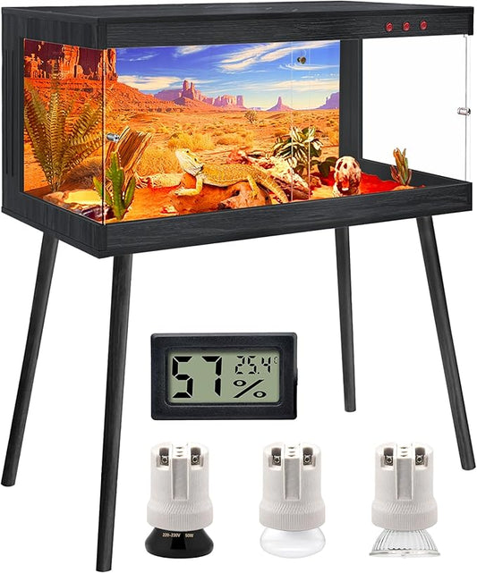 Royxen Tempered Glass Bearded Dragon Tank,65 Gallons Reptile Tank with Leg Stand,Built-in Lighting Reptile Enclosure Scartch-Proof Bearded Dragon Encloure for Chameleon,Snake(Black,40"x 20"x 20")