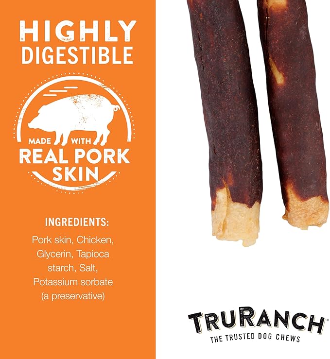 Large Pork Skin Rolls - Chicken-Wrapped Jerky Collagen Rolls - Collagen Chews for Dogs - Real Pork Skin - Rawhide Alternative - Easy to Digest Treat, 1 Bag, 2 Count