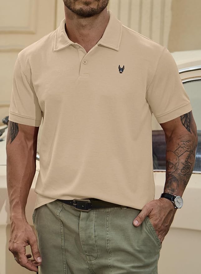Men Embroidered Doberman Polo Casual Short Sleeve Plain Collar Shirt (S-XXL)