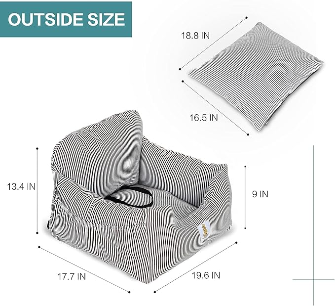 Dog Car Seat for Small Dogs,Fully Detachable and Washable Puppy Dog Booster Seats with Storage Pockets and Clip-On Safety Leash,Non-Slip Base Dog Bed Dual-use for Car and Home (Brown)