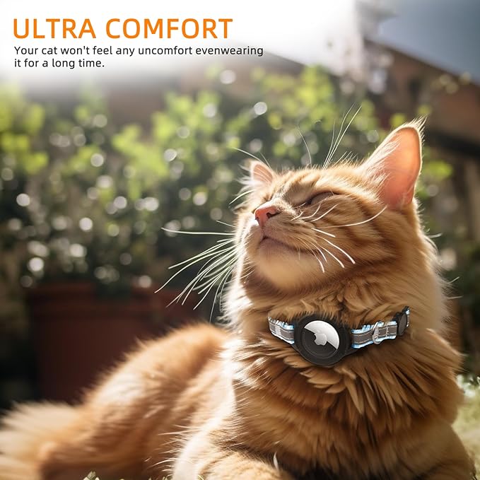 Airtag Cat Collar Breakaway, Odokele Reflective Cats Collars with Apple Air Tag Holder for Kitten, Cat GPS Tracker Adjustable Collars with Safety Quick Release Buckle for Kitties and Puppies - Blue