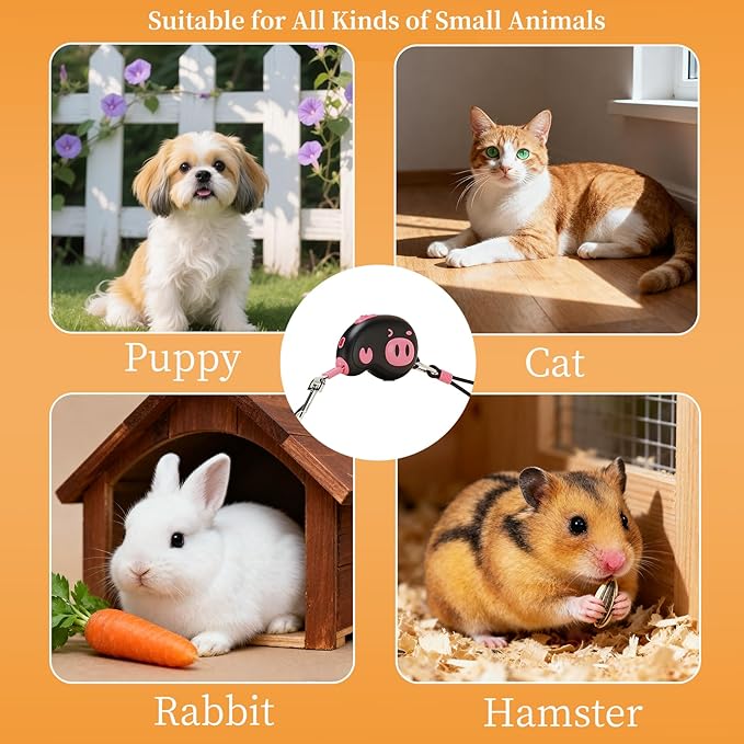 Pink Pig Design Retractable Puppy Leash - Lightweight 100g for Small Dogs, Cats, Rabbit ，Hamster ， 2.2m Rope, 50kg Pull, Capacity with Wrist Strap