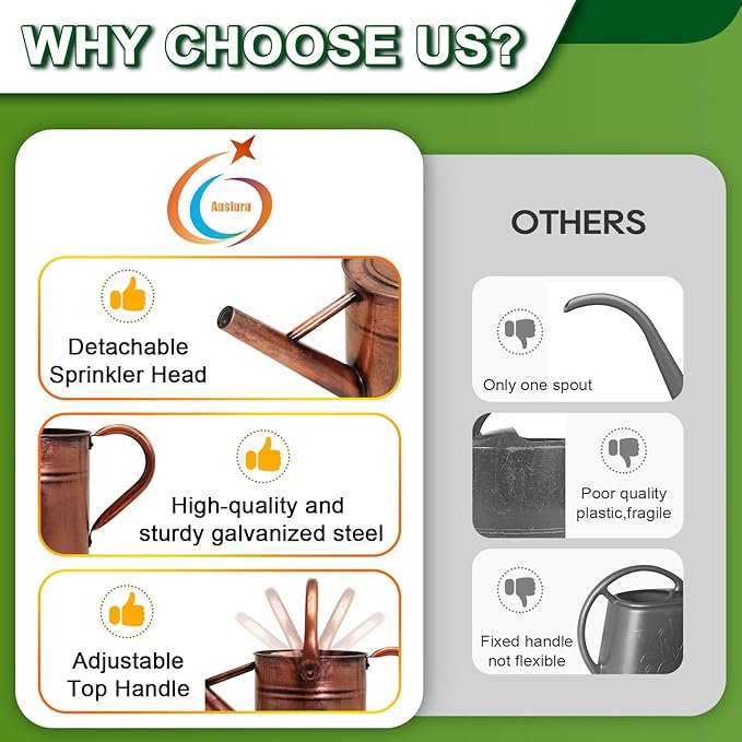 Metal Watering Can with Removable Spout, Galvanized Watering Can, Perfect for Indoor Use and for Outdoor Use (1 Gallaon, Metal)