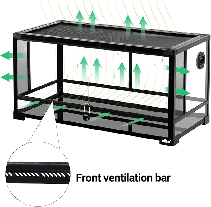 OIIBO Glass Reptile Terrarium, 32"x16"x16" Bearded Dragon Tank with One-Hand Opening Front Doors, Top and Front Ventilation, Reptile Lounge Habitat for Bearded Dragon Ball Python Snake Gecko